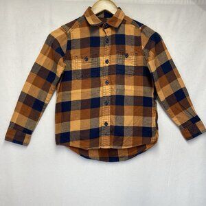 Place Plaid Collared Button-Up Long Sleeve Shirt Boys Size 7/8 Brown Multicolor